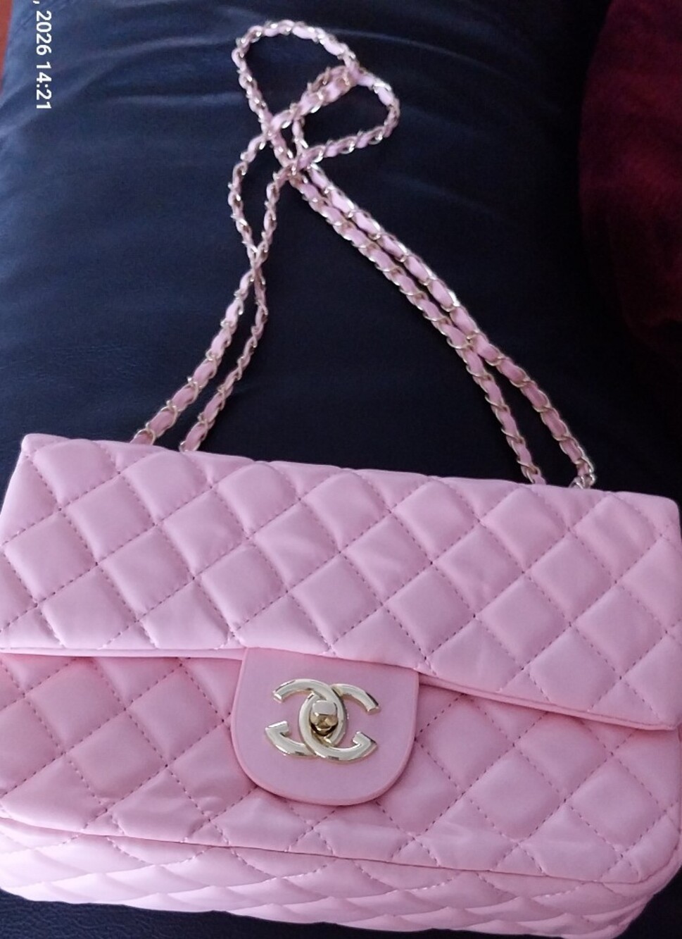 Brand New Quilted Leather Pink Crossbody Flap Bag with Gold CC